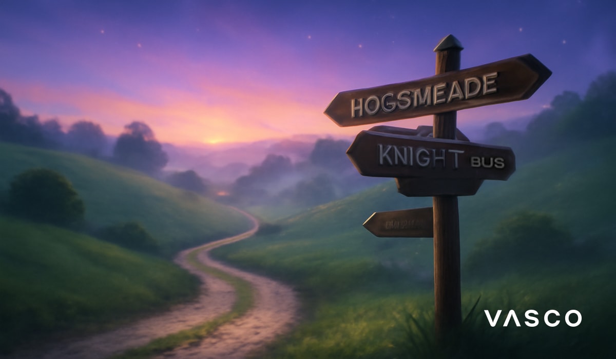Šumska staza s drvenim znakom koji pokazuje put prema Hogsmeadu.