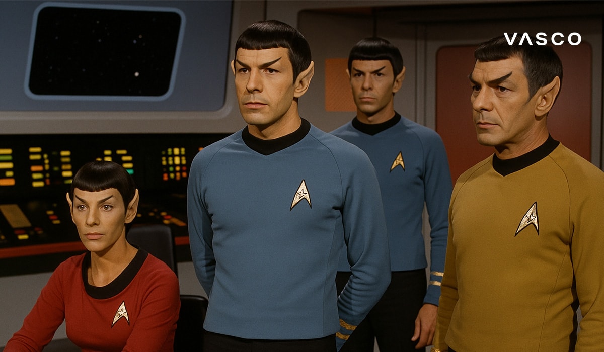 Časnici u plavo-zlatnim uniformama na mostu