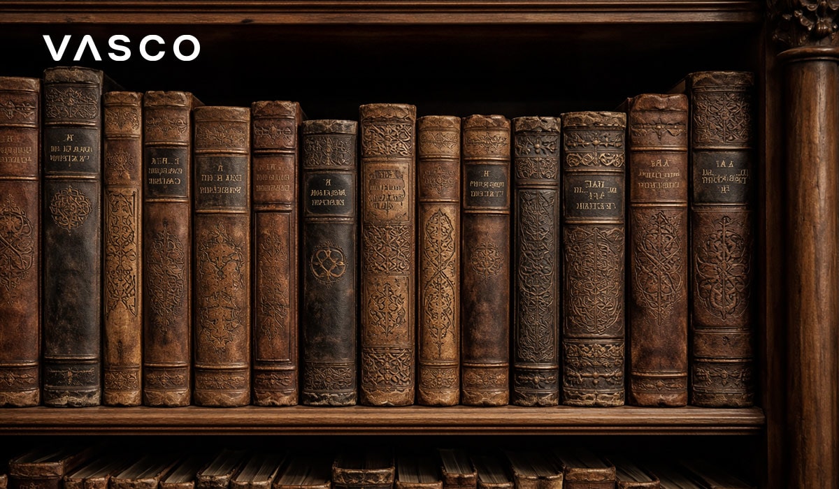 stare knjige uvezane u kožu s keltskim uzorcima na polici obrađeno